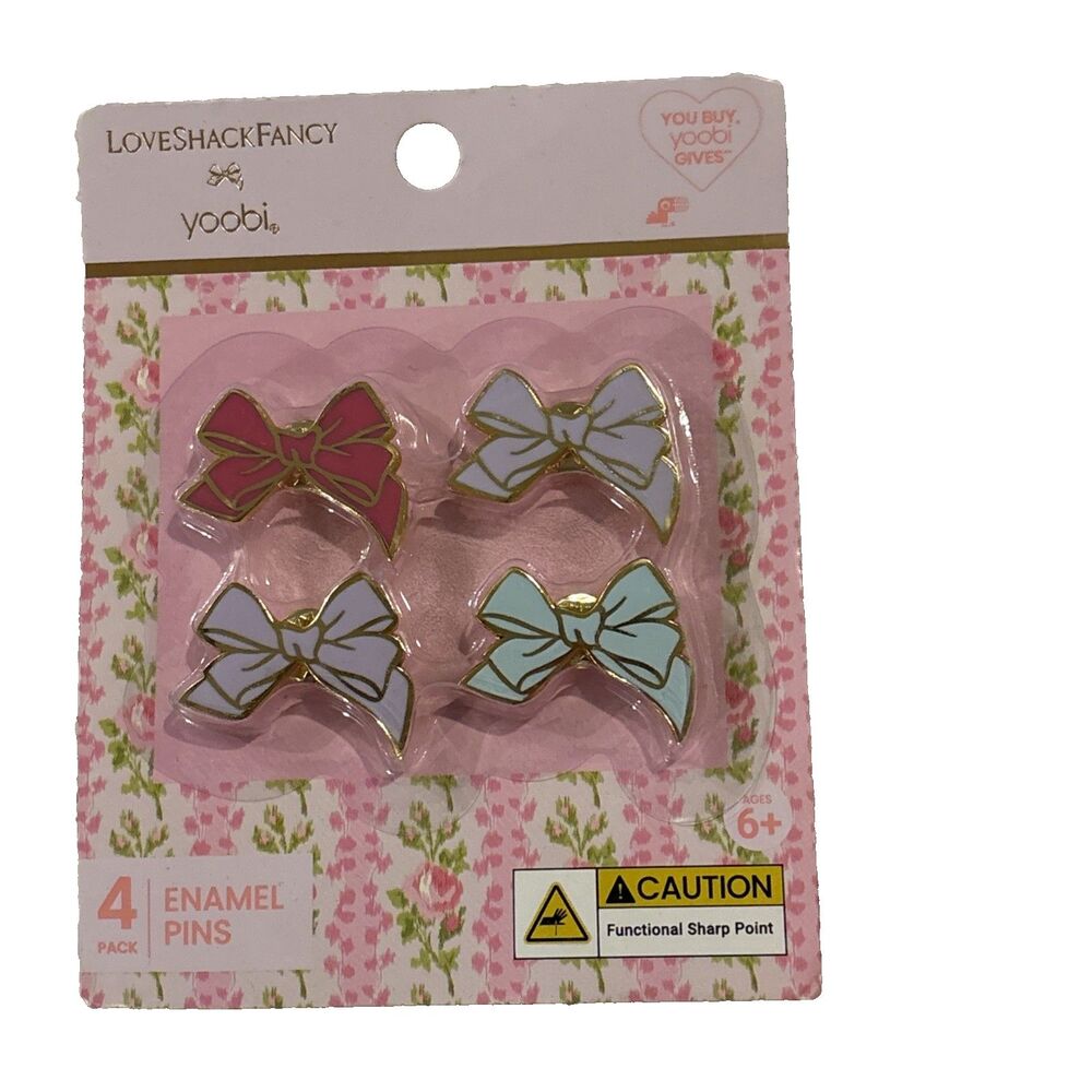 LoveShackFancy x Target Yoobi Bow Enamel Pins 4-Pack Multicolor NEW